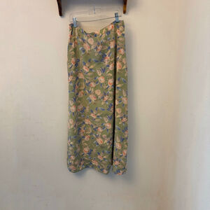 Vintage JM Studio Silk Floral Midi Skirt Size L Green Cottagecore
